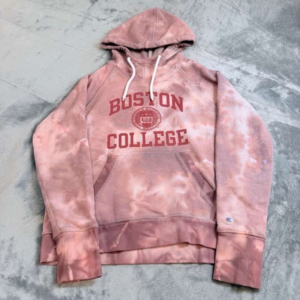 Vtg Women's Boston College Champion Hoodie W/ Logo Pink Tie Dye Eagles Sz S - Picture 2 of 12